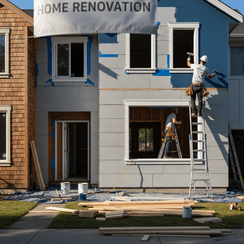 Exterior home remodel with new siding and trim work