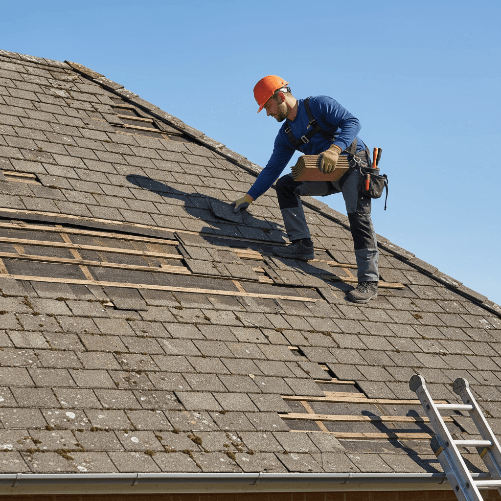 Roof repair inspection on residential home