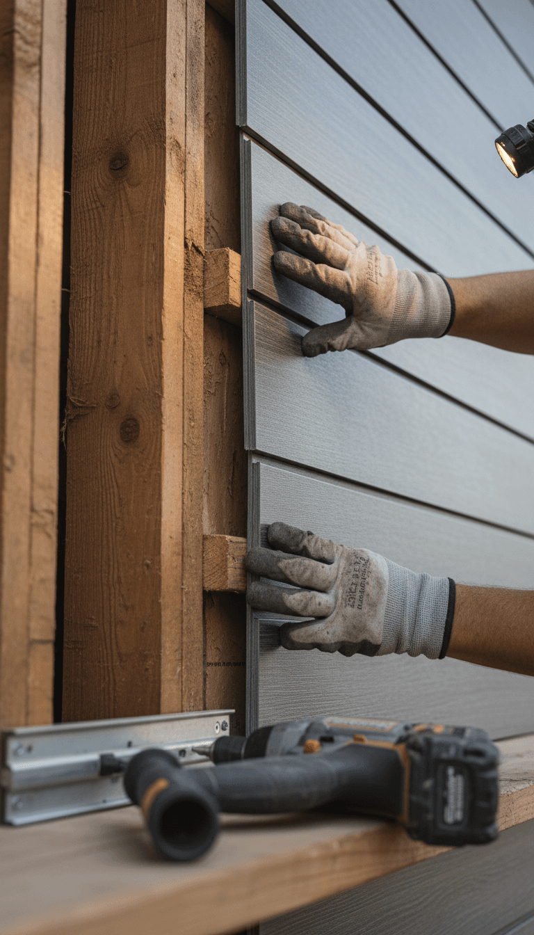 Skilled exterior installation work showing proper material placement and quality craftsmanship